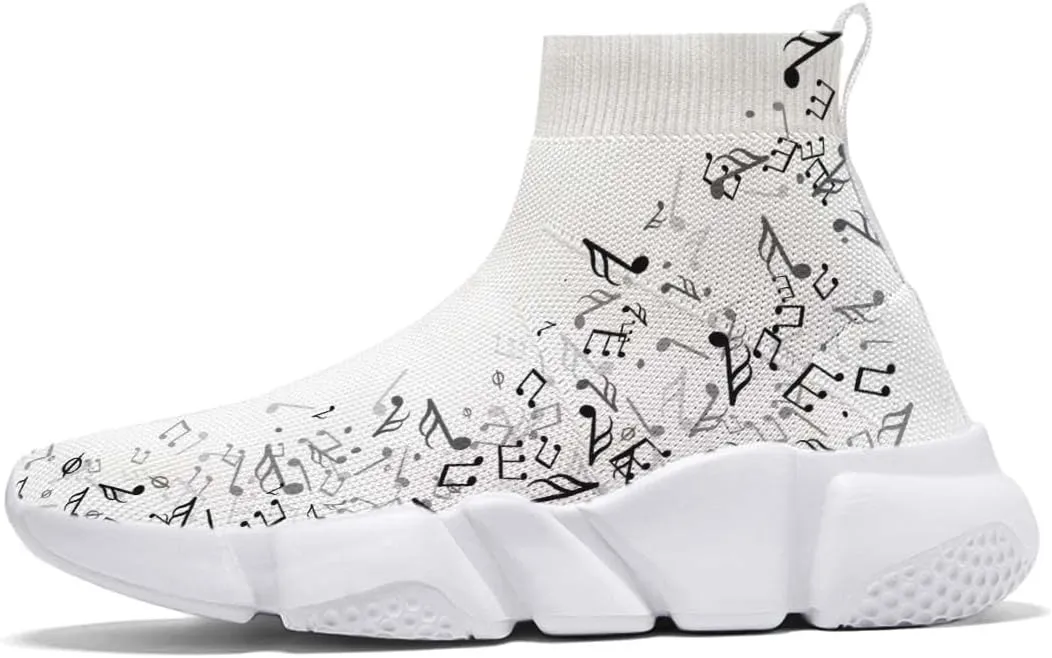 Hetios Men’s Athletic Running Shoes Slip on Casual Tennis Sports Shoes Musical Notes Mesh Sneakers for Womens Fashion Graffiti Painted Shoes