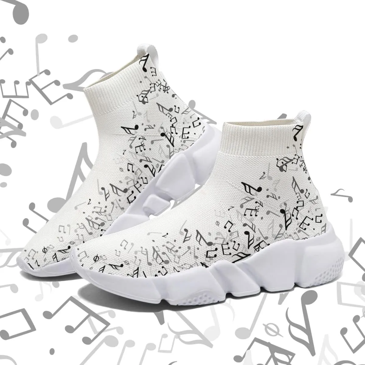Hetios Men’s Athletic Running Shoes Slip on Casual Tennis Sports Shoes Musical Notes Mesh Sneakers for Womens Fashion Graffiti Painted Shoes