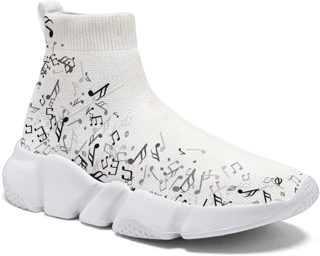 Hetios Men’s Athletic Running Shoes Slip on Casual Tennis Sports Shoes Musical Notes Mesh Sneakers for Womens Fashion Graffiti Painted Shoes