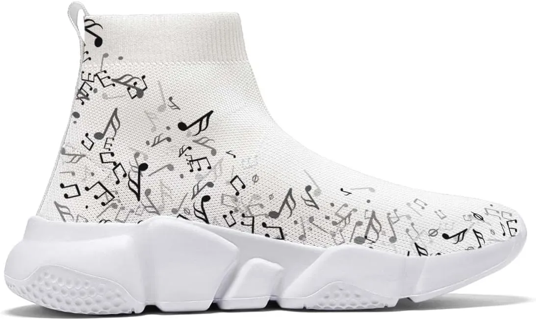 Hetios Men’s Athletic Running Shoes Slip on Casual Tennis Sports Shoes Musical Notes Mesh Sneakers for Womens Fashion Graffiti Painted Shoes