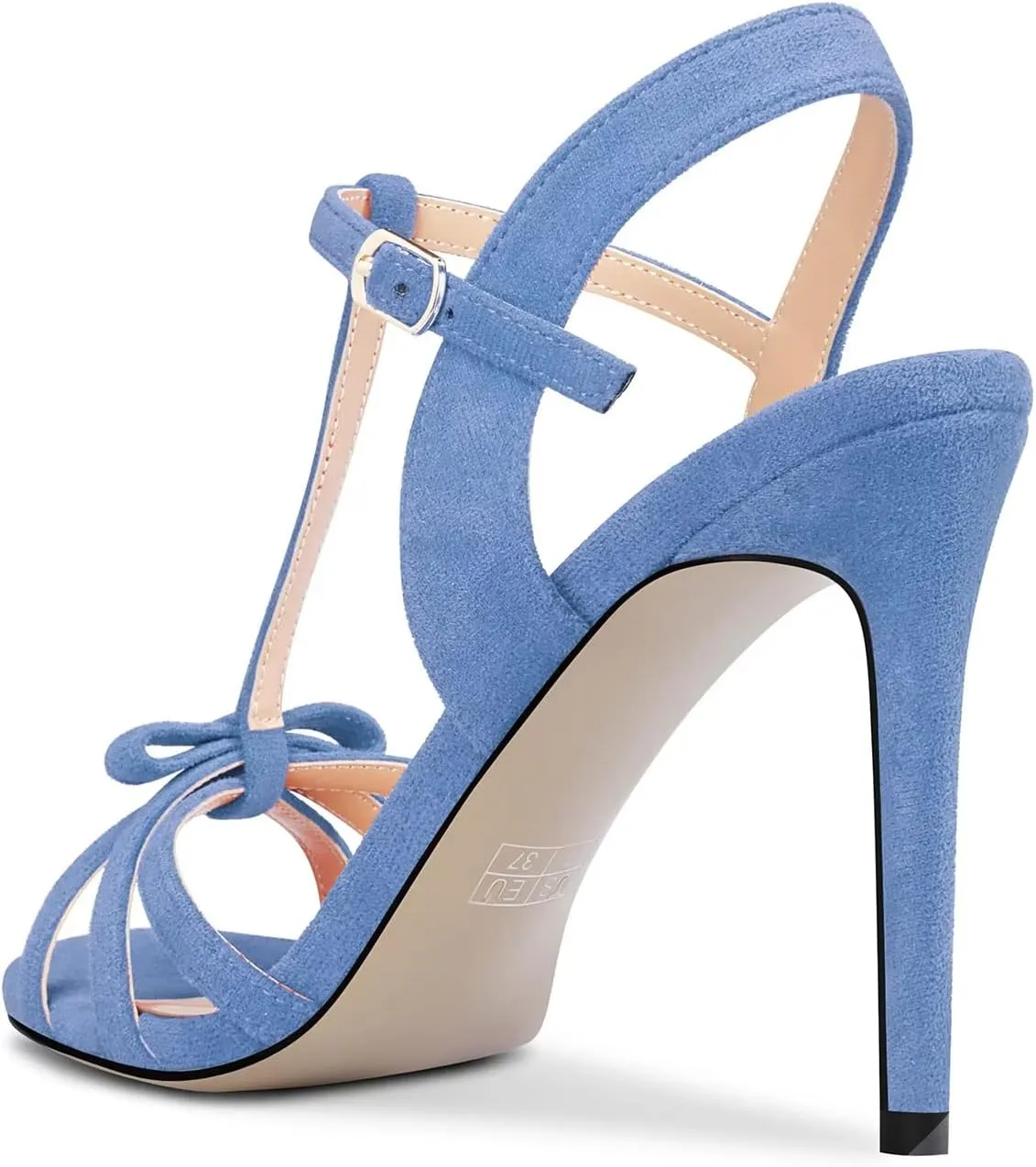 HEUIVZAR Women Stiletto High Heel Peep Open Toe Pumps T-Strap Buckle Bow-Knot Wedding Dress 3.9 Inches Heels