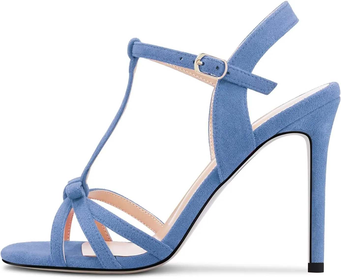 HEUIVZAR Women Stiletto High Heel Peep Open Toe Pumps T-Strap Buckle Bow-Knot Wedding Dress 3.9 Inches Heels
