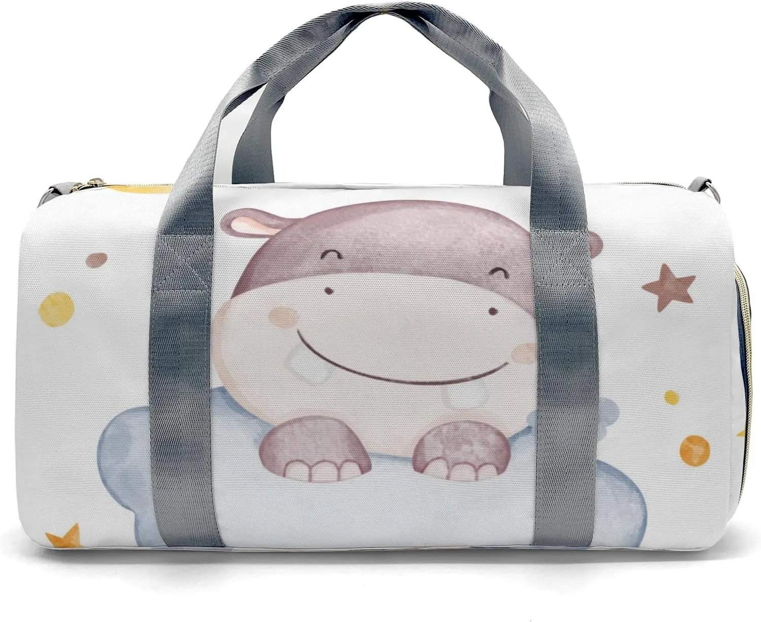 Hippo Moon Stars Clouds Personalized Duffel Bag,Custom Travel Gym Bag with Name,Waterproof Sports Overnight Bag with Shoe Compartment & Shoulder Strap