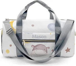 Hippo Moon Stars Clouds Personalized Duffel Bag,Custom Travel Gym Bag with Name,Waterproof Sports Overnight Bag with Shoe Compartment & Shoulder Strap