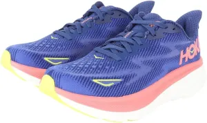 Hoka Clifton 9 Wide Women's Running Shoes Blue Pink, Evening Sky Coral, 8 US