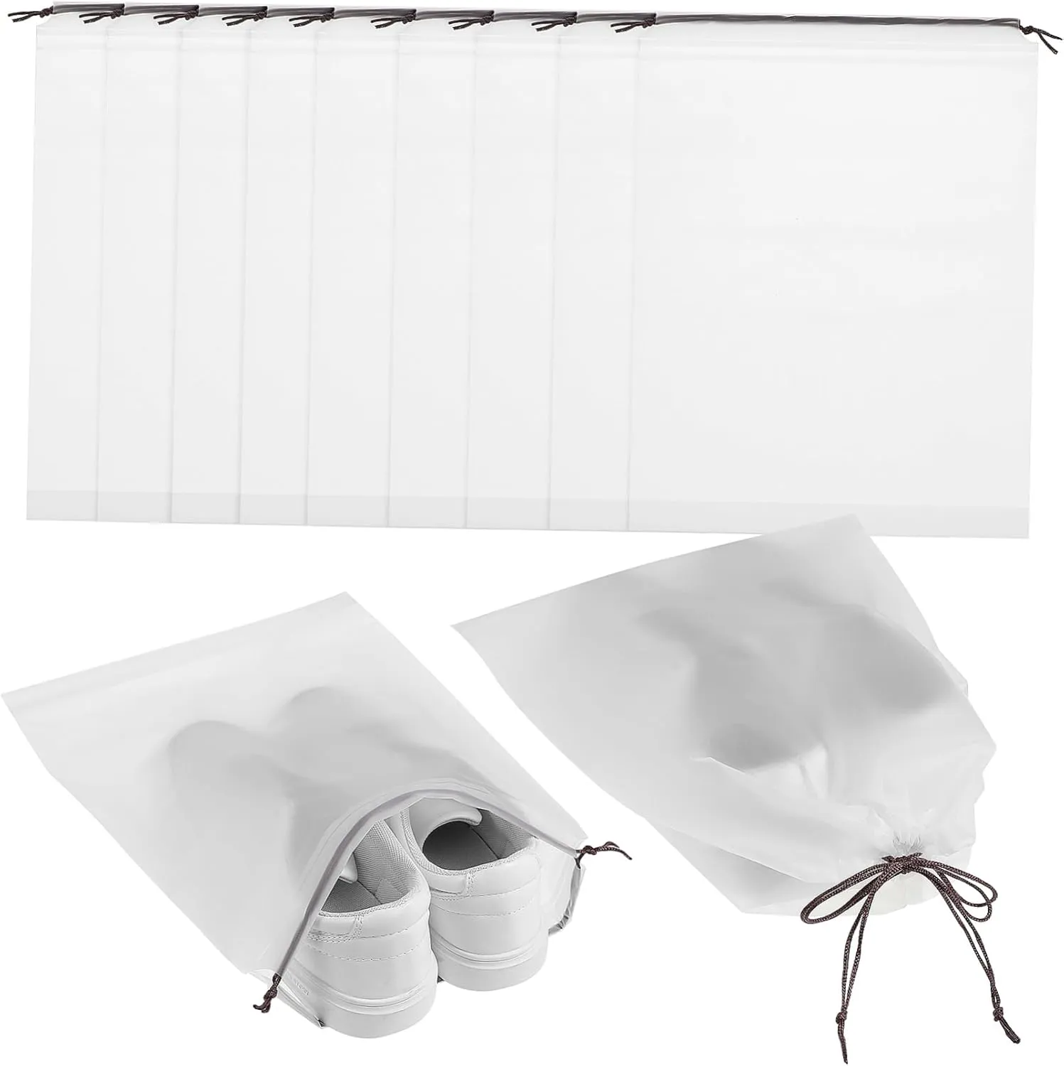 Homoyoyo 12pcs Drawstring Bag Traveling Baggies Carry Bags When Packing Translucent Large Shoe Drawstring Pouch Travel Essential or White