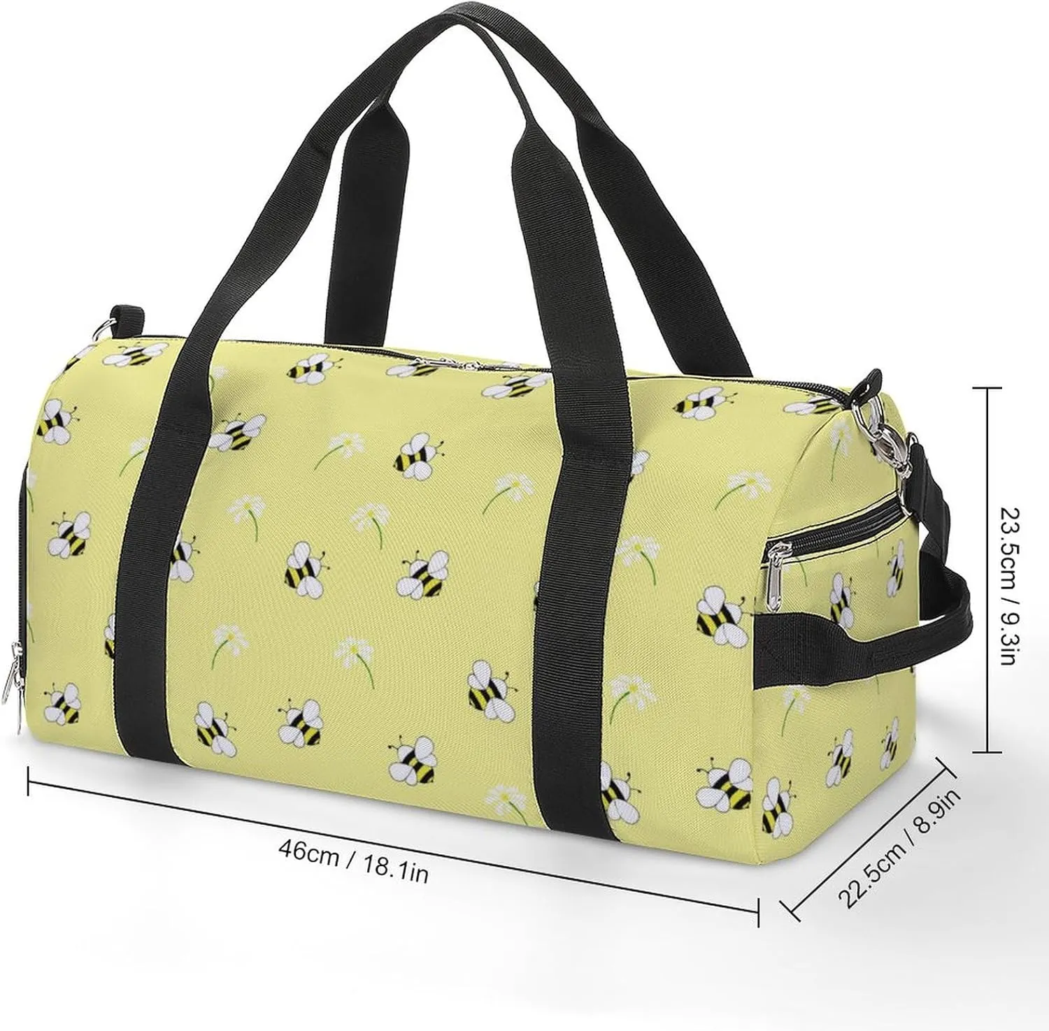 Honey-bees-flowers Sports Tote Gym Bag for Women Men, Overnight Bag with Shoe Compartment Water Resistant