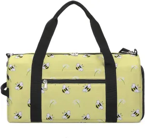Honey-bees-flowers Sports Tote Gym Bag for Women Men, Overnight Bag with Shoe Compartment Water Resistant