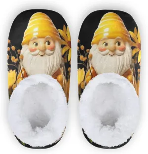 Honey Gnome Flowers House Slippers for Women Guest Non-Slip Soft Fluffy Slippers Gripper Socks