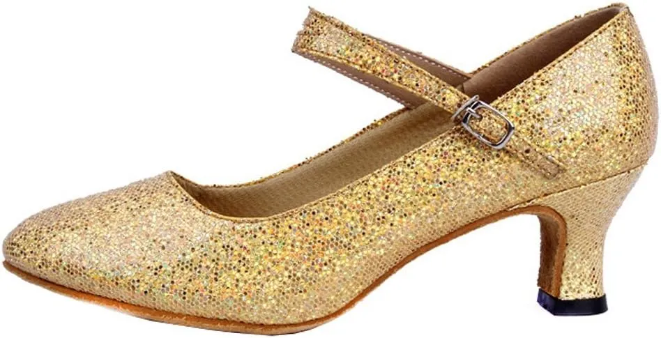 Honeystore Women's Soft Ground Mary Jane Glitter Dance Shoes