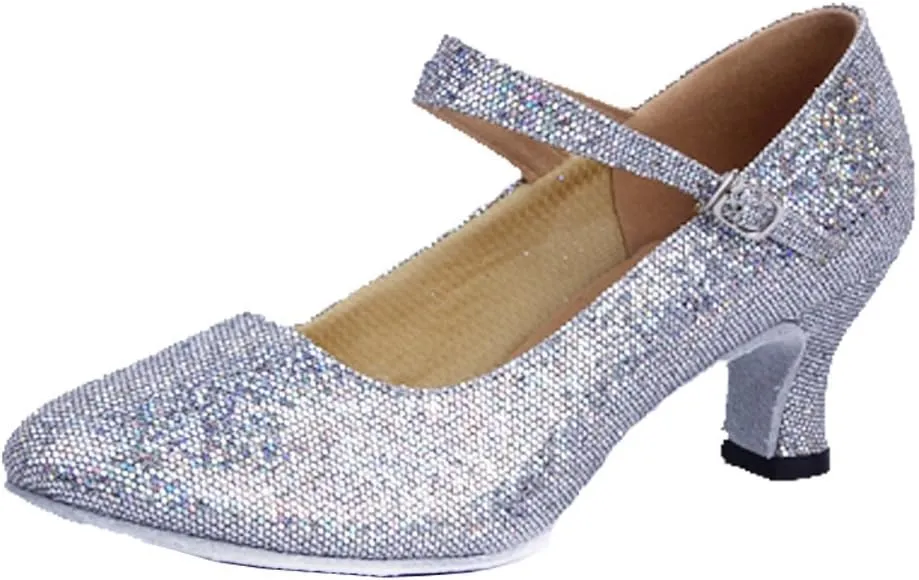 Honeystore Women's Soft Ground Mary Jane Glitter Dance Shoes