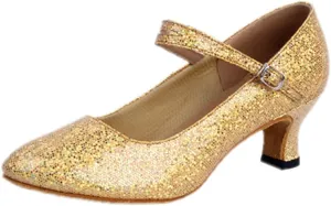 Honeystore Women's Soft Ground Mary Jane Glitter Dance Shoes