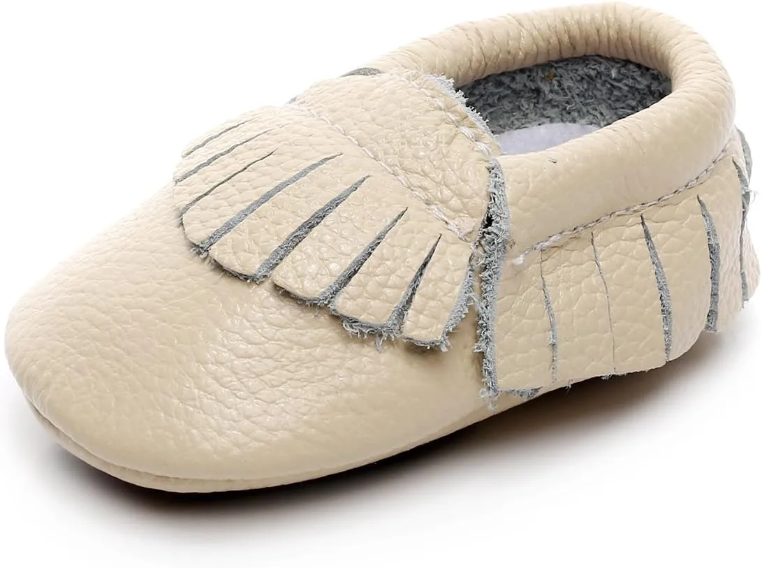 HONGTEYA Leather Baby Moccasins Hard Soled Tassel Crib Toddler Shoes for Boys and Girls…