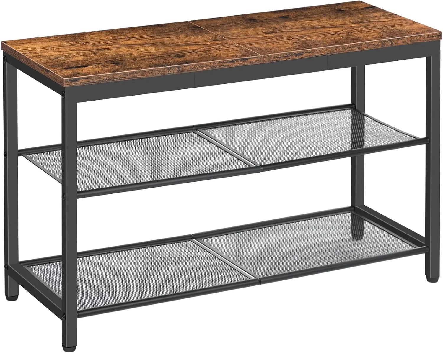 HOOBRO Shoe Bench, 3-Tier Shoe Rack, Industrial Shoe Organizer Storage Bench, 29.5 inches Entry Bench with Mesh Shelves, for Entryway, Living Room, Hallway, Easy Assembly, Rustic Brown BF75HX01