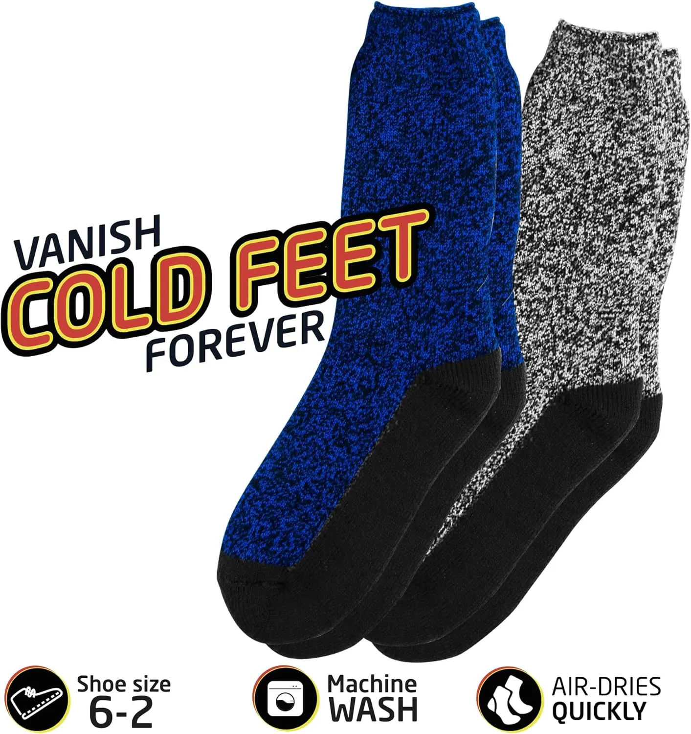 HOT FEET Kids Thermal Socks - Warm Winter Insulated Socks for Boys & Girls, Cozy & Thick Heated 2 Pack, Shoe Size 2-6
