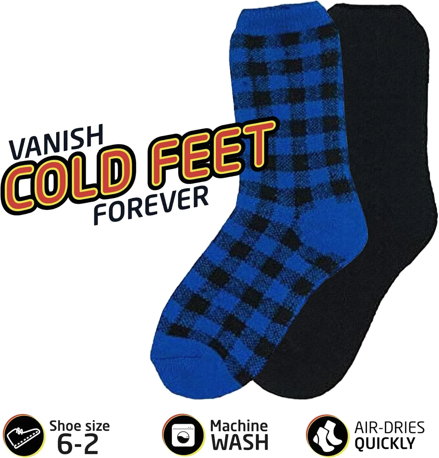 HOT FEET Kids Thermal Socks - Warm Winter Insulated Socks for Boys & Girls, Cozy & Thick Heated 2 Pack, Shoe Size 2-6