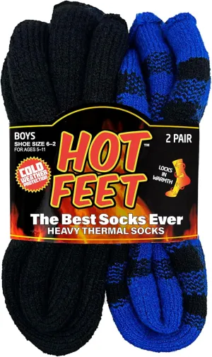 HOT FEET Kids Thermal Socks - Warm Winter Insulated Socks for Boys & Girls, Cozy & Thick Heated 2 Pack, Shoe Size 2-6