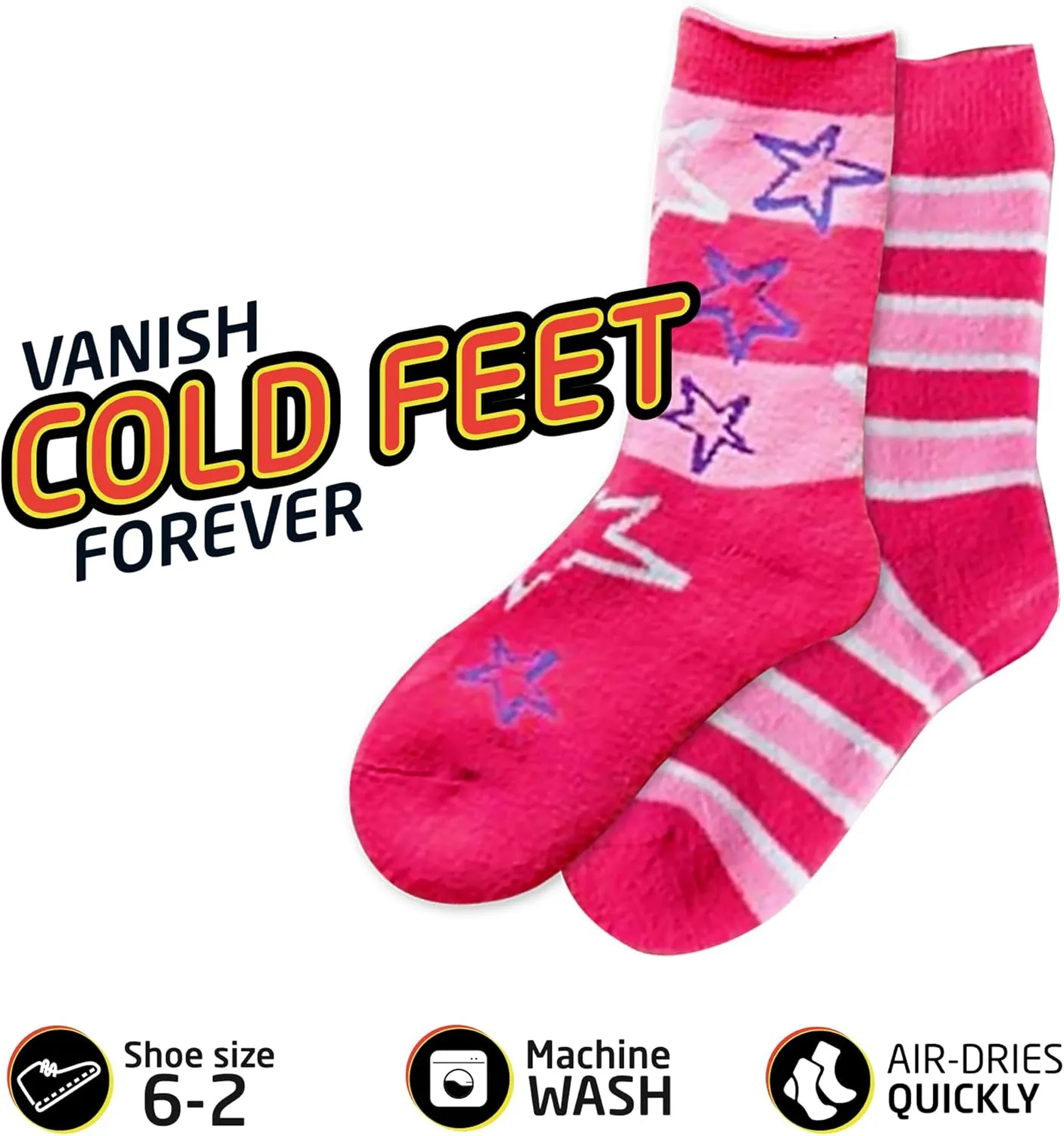HOT FEET Kids Thermal Socks - Warm Winter Insulated Socks for Boys & Girls, Cozy & Thick Heated 2 Pack, Shoe Size 2-6