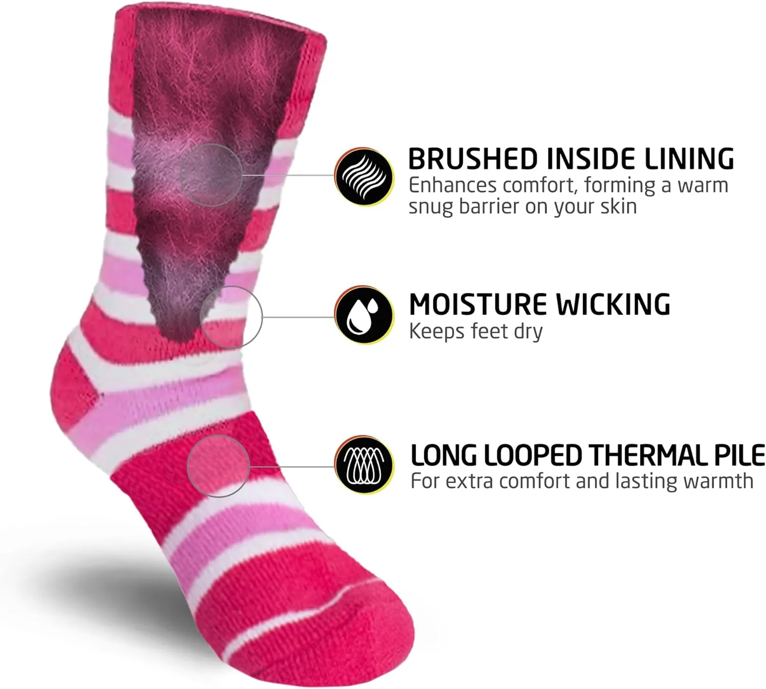 HOT FEET Kids Thermal Socks - Warm Winter Insulated Socks for Boys & Girls, Cozy & Thick Heated 2 Pack, Shoe Size 2-6