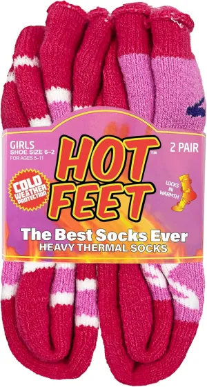 HOT FEET Kids Thermal Socks - Warm Winter Insulated Socks for Boys & Girls, Cozy & Thick Heated 2 Pack, Shoe Size 2-6