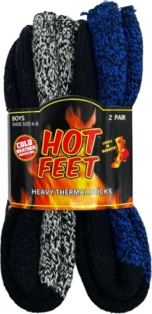 HOT FEET Kids Thermal Socks - Warm Winter Insulated Socks for Boys & Girls, Cozy & Thick Heated 2 Pack, Shoe Size 2-6