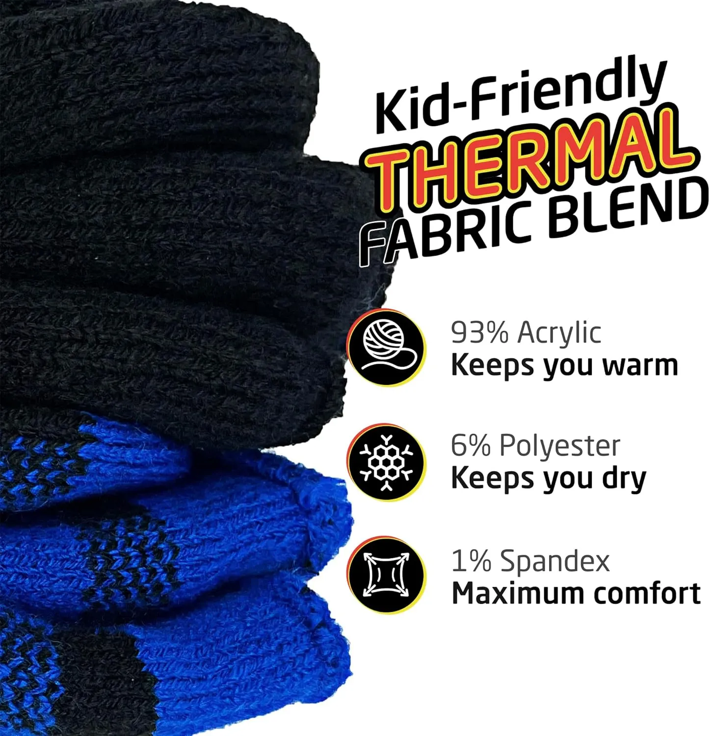 HOT FEET Kids Thermal Socks - Warm Winter Insulated Socks for Boys & Girls, Cozy & Thick Heated 2 Pack, Shoe Size 2-6