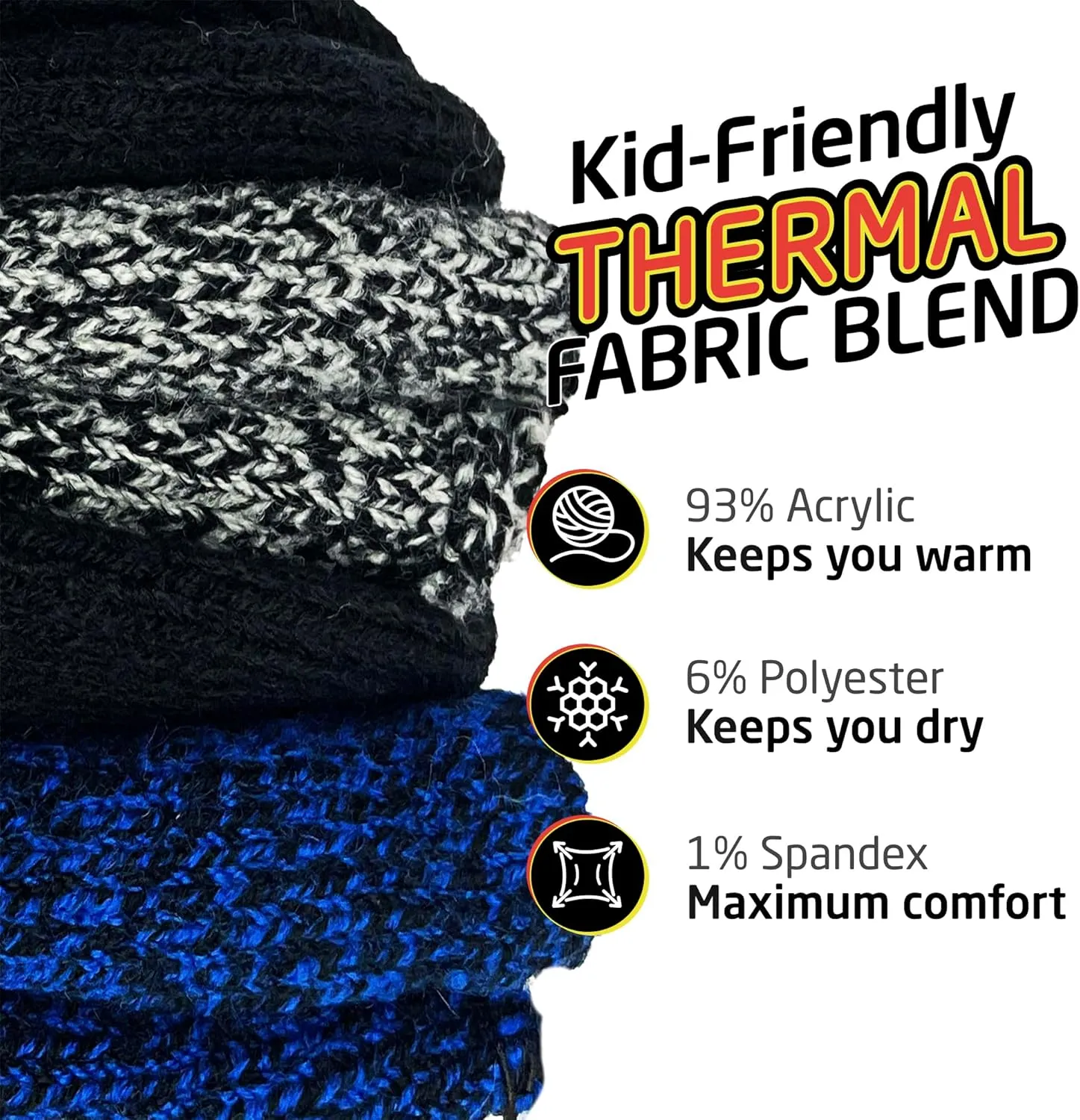 HOT FEET Kids Thermal Socks - Warm Winter Insulated Socks for Boys & Girls, Cozy & Thick Heated 2 Pack, Shoe Size 2-6