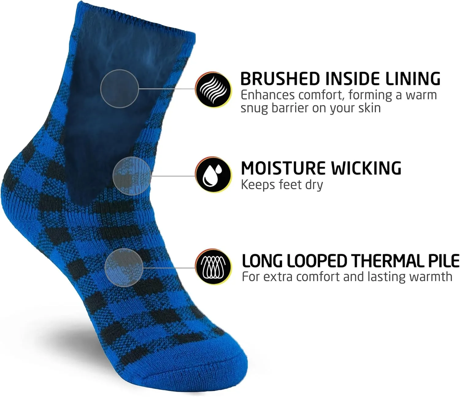 HOT FEET Kids Thermal Socks - Warm Winter Insulated Socks for Boys & Girls, Cozy & Thick Heated 2 Pack, Shoe Size 2-6