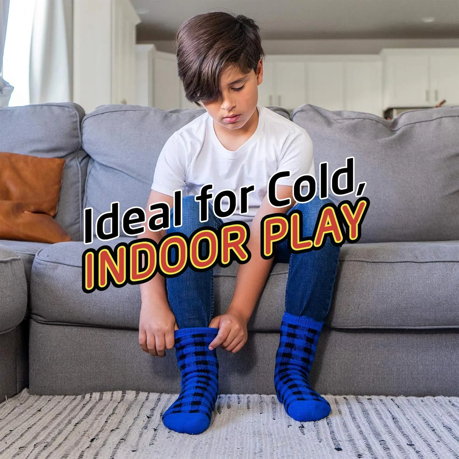 HOT FEET Kids Thermal Socks - Warm Winter Insulated Socks for Boys & Girls, Cozy & Thick Heated 2 Pack, Shoe Size 2-6