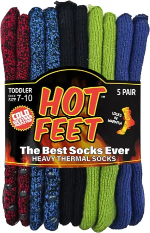 HOT FEET Toddler Warm Socks – Thermal Crew Winter Socks for Toddlers, Thick Insulated Snow Gear for Kids 5/6 Pack