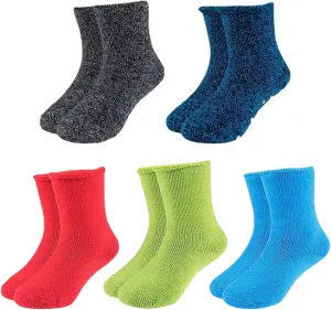 HOT FEET Toddler Warm Socks – Thermal Crew Winter Socks for Toddlers, Thick Insulated Snow Gear for Kids 5/6 Pack