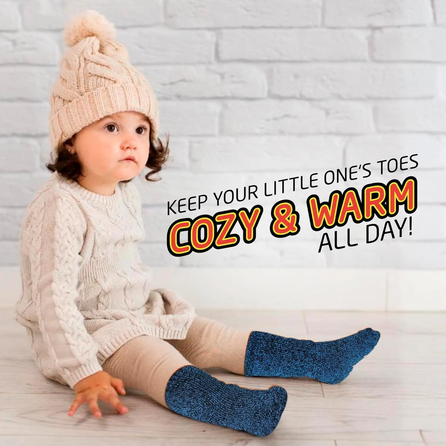 HOT FEET Toddler Warm Socks – Thermal Crew Winter Socks for Toddlers, Thick Insulated Snow Gear for Kids 5/6 Pack