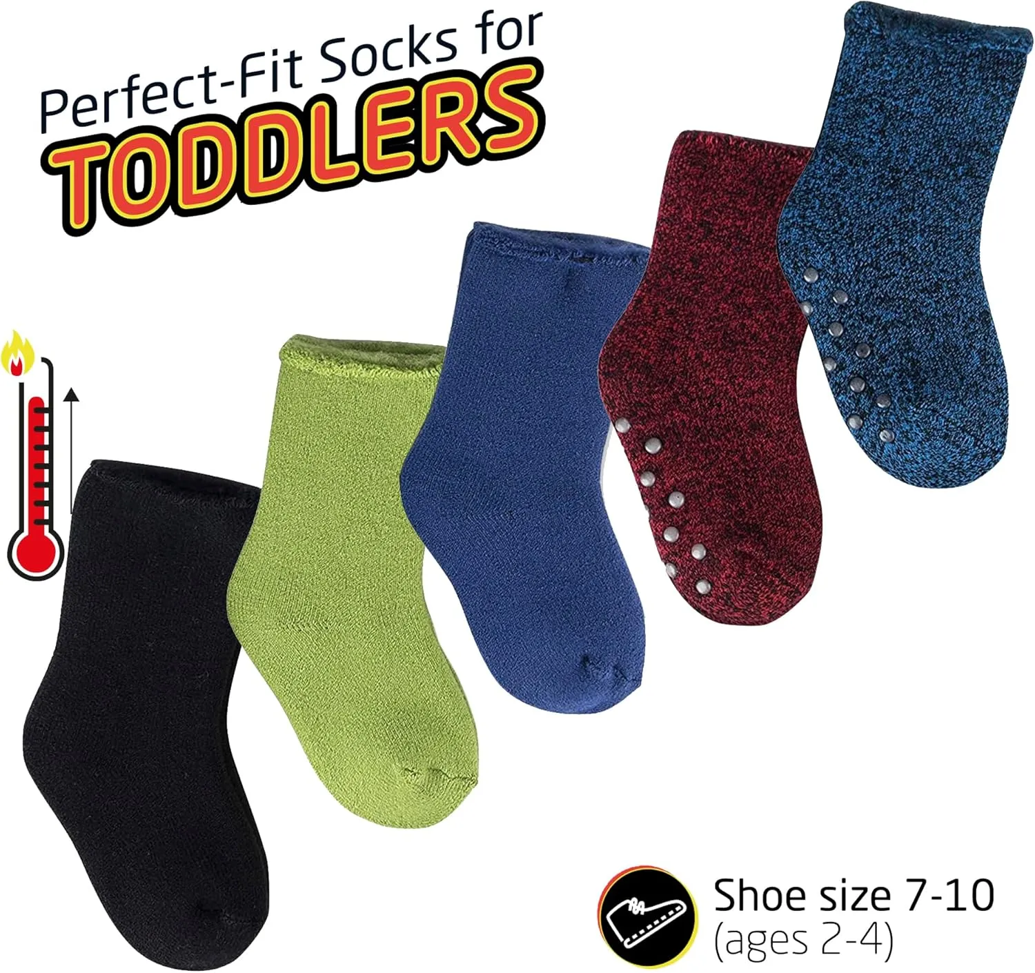 HOT FEET Toddler Warm Socks – Thermal Crew Winter Socks for Toddlers, Thick Insulated Snow Gear for Kids 5/6 Pack