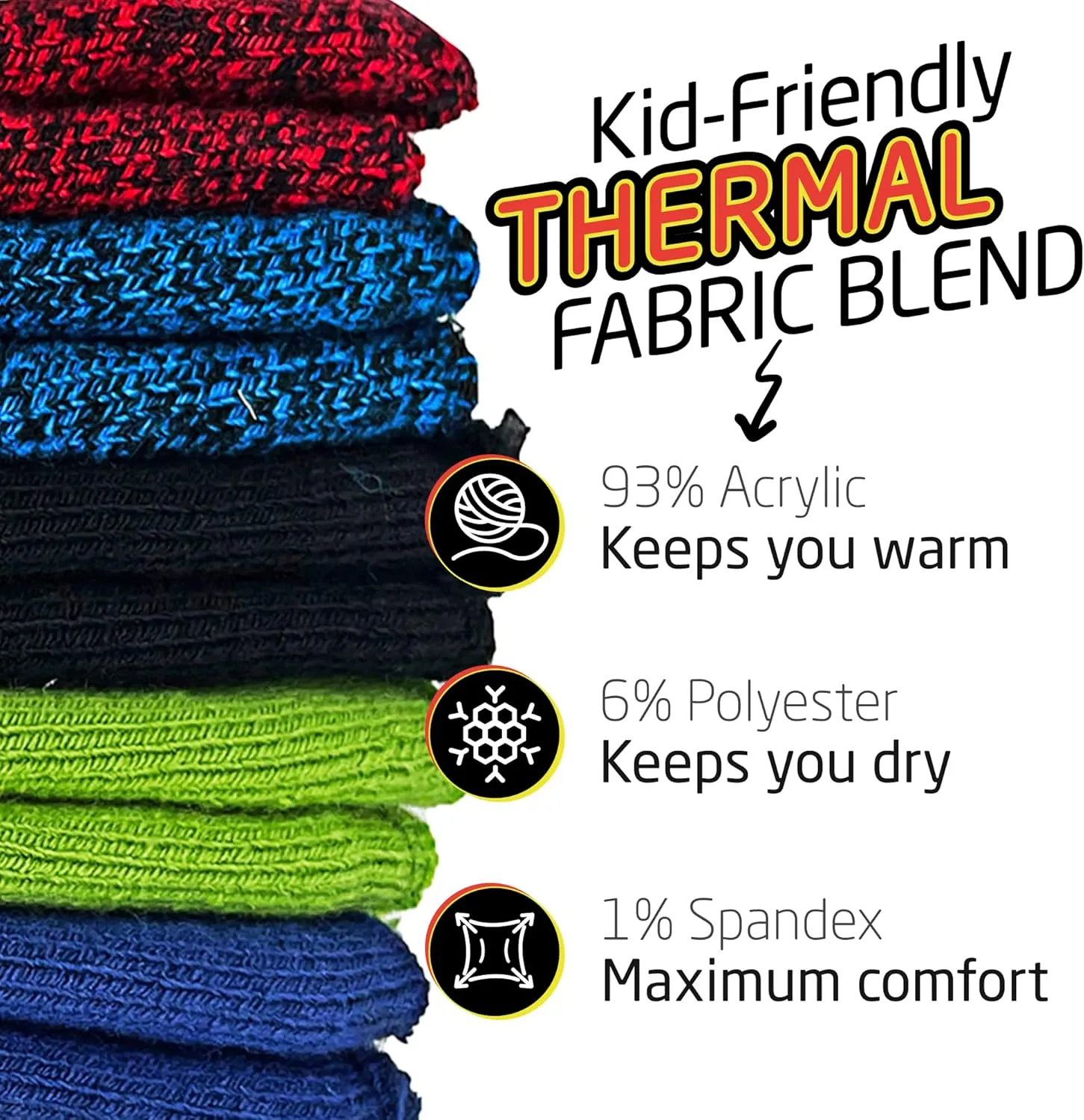HOT FEET Toddler Warm Socks – Thermal Crew Winter Socks for Toddlers, Thick Insulated Snow Gear for Kids 5/6 Pack