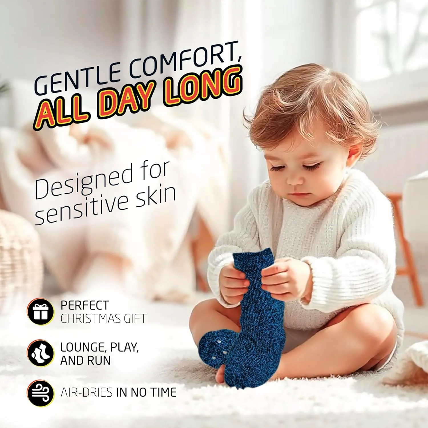 HOT FEET Toddler Warm Socks – Thermal Crew Winter Socks for Toddlers, Thick Insulated Snow Gear for Kids 5/6 Pack