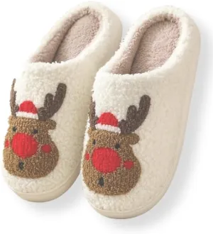 House slippers for Women Men, With Santa Claus Smiley and Reindeer Patterns, Holiday slippers- Cozy and Warm, Perfect Gifts For Family