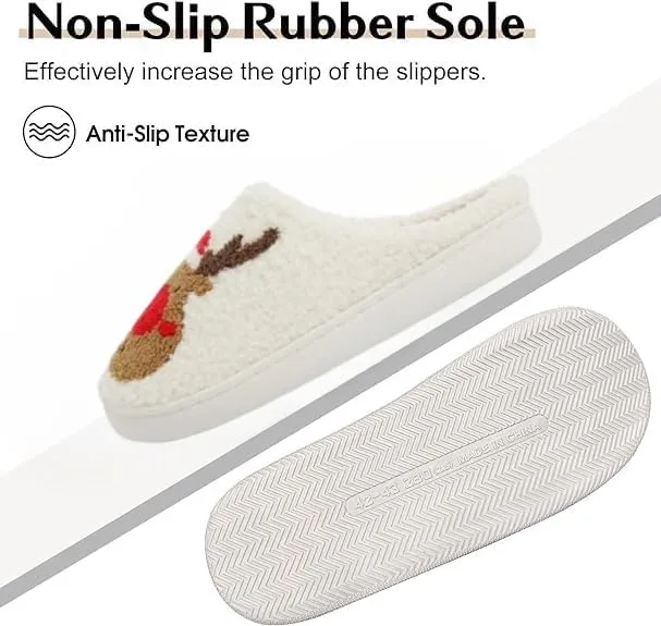 House slippers for Women Men, With Santa Claus Smiley and Reindeer Patterns, Holiday slippers- Cozy and Warm, Perfect Gifts For Family