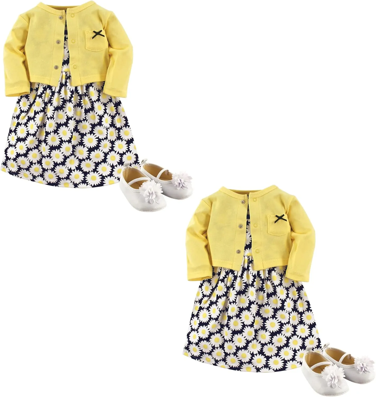 Hudson Baby Baby Girls' Cotton Dress, Cardigan and Shoe Multi-pack Set