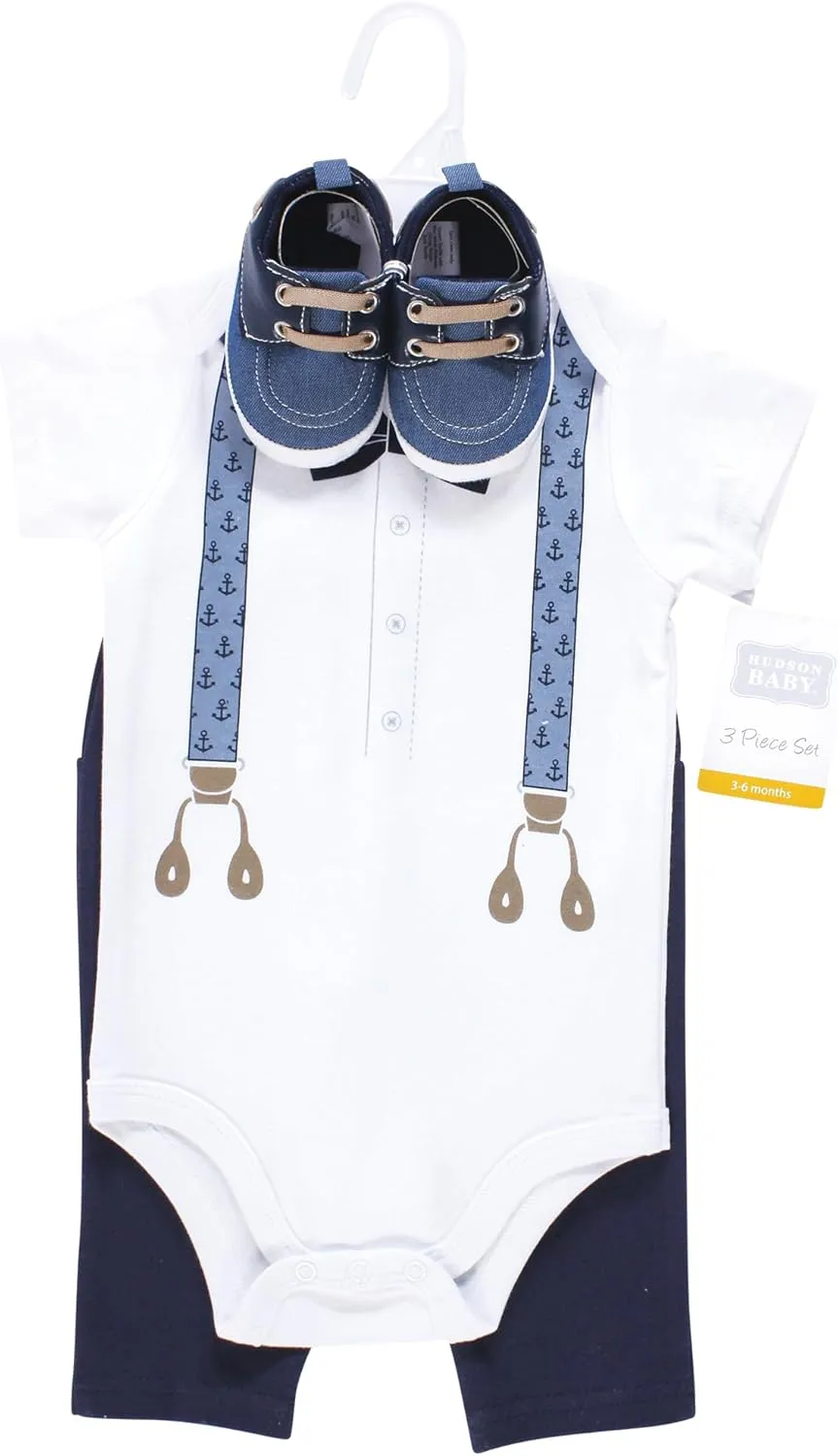 Hudson Baby Unisex Baby Cotton Bodysuit, Pant and Shoe Set