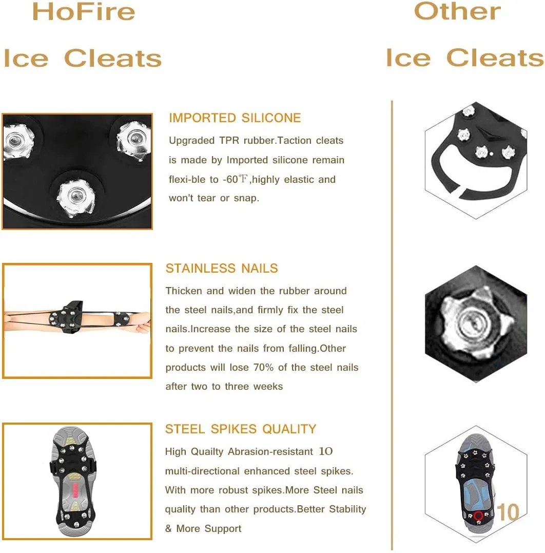 Ice Cleats for Shoes and Boots, Ice Snow Traction Cleats Grippers, Non Slip Shoe Ice Grippers,10 Steel Rubber Spikes Crampons Anti Easy Slip Studs Crampons Slip-on Stretch Footwear