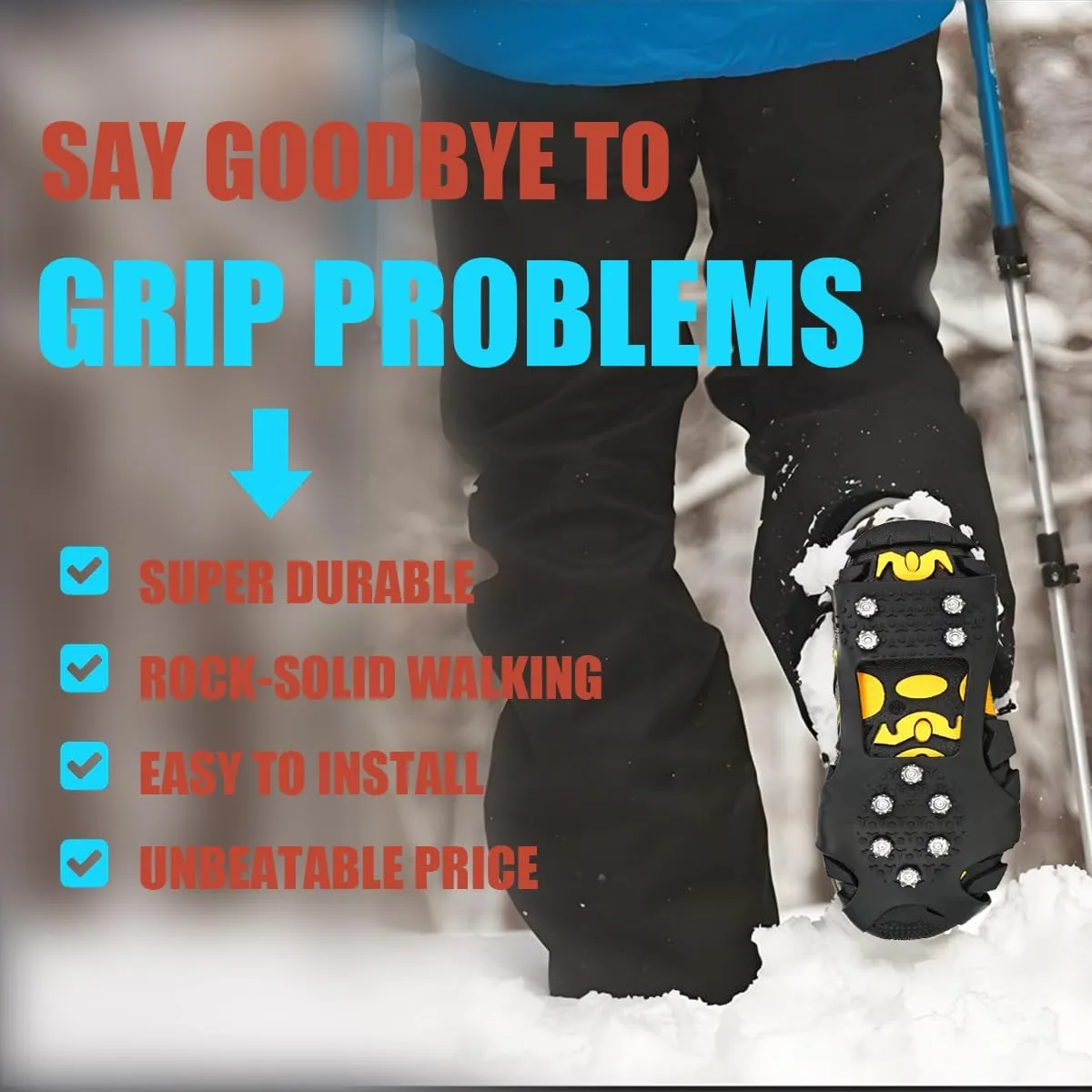 Ice Cleats for Shoes and Boots, Ice Snow Traction Cleats Grippers, Non Slip Shoe Ice Grippers,10 Steel Rubber Spikes Crampons Anti Easy Slip Studs Crampons Slip-on Stretch Footwear