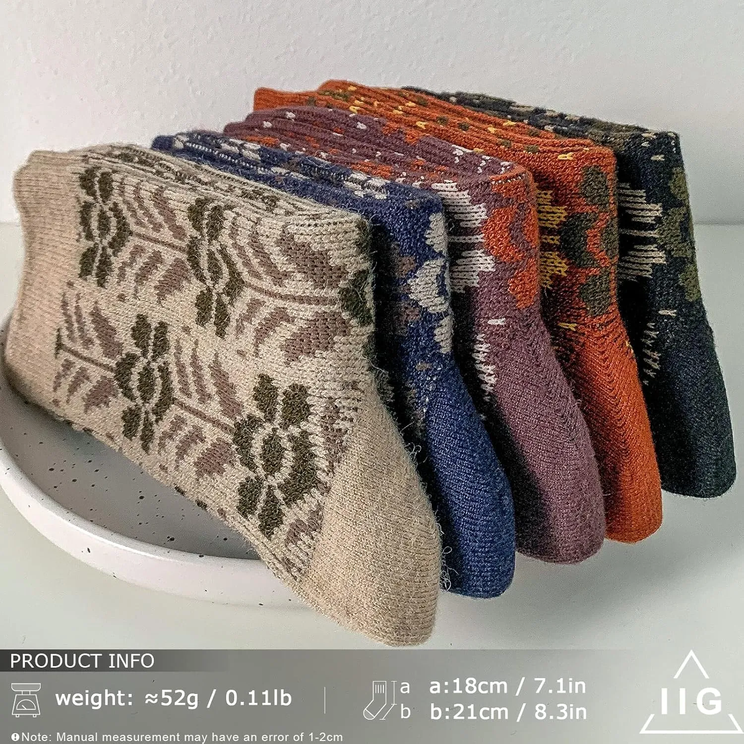 IIG 5 Pairs Womens Pretty Vintage Wool Socks Unique Print Design Soft Cozy Warm Crew Socks Christmas Gift