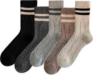 IIG 5 Pairs Women's Vintage Style Thick Wool Warm Winter Crew Socks