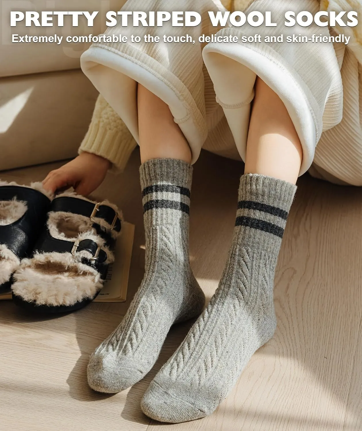 IIG 5 Pairs Women's Vintage Style Thick Wool Warm Winter Crew Socks