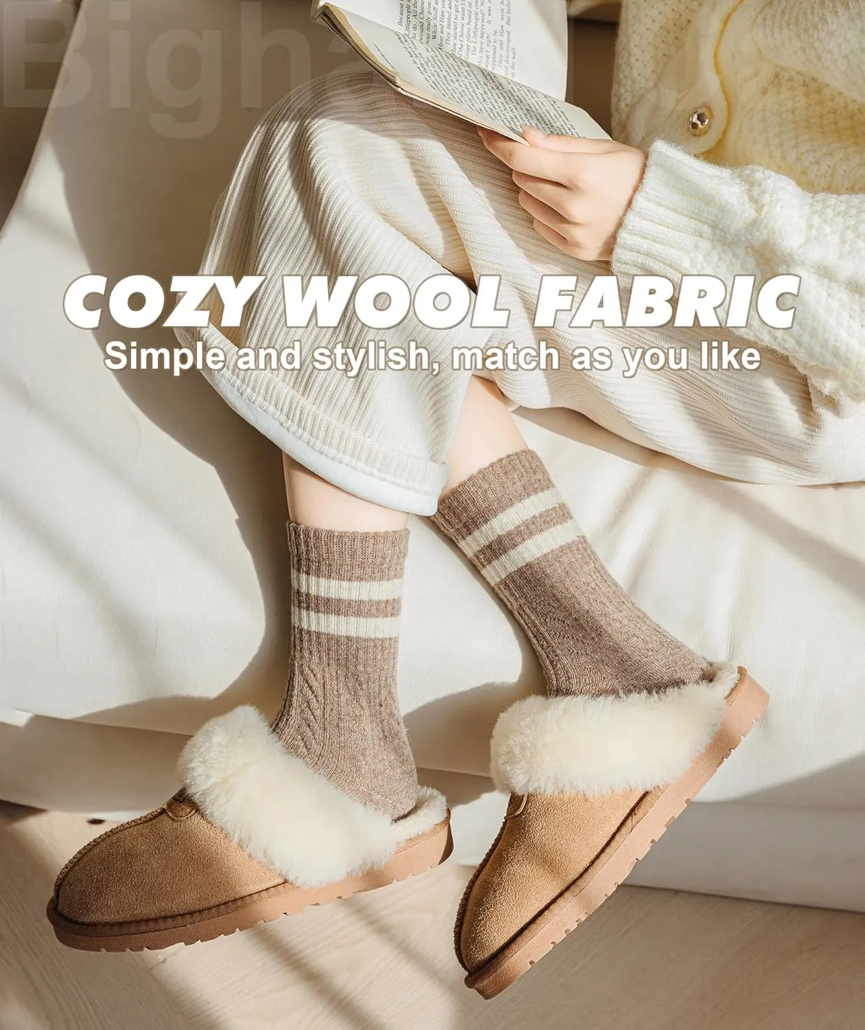 IIG 5 Pairs Women's Vintage Style Thick Wool Warm Winter Crew Socks