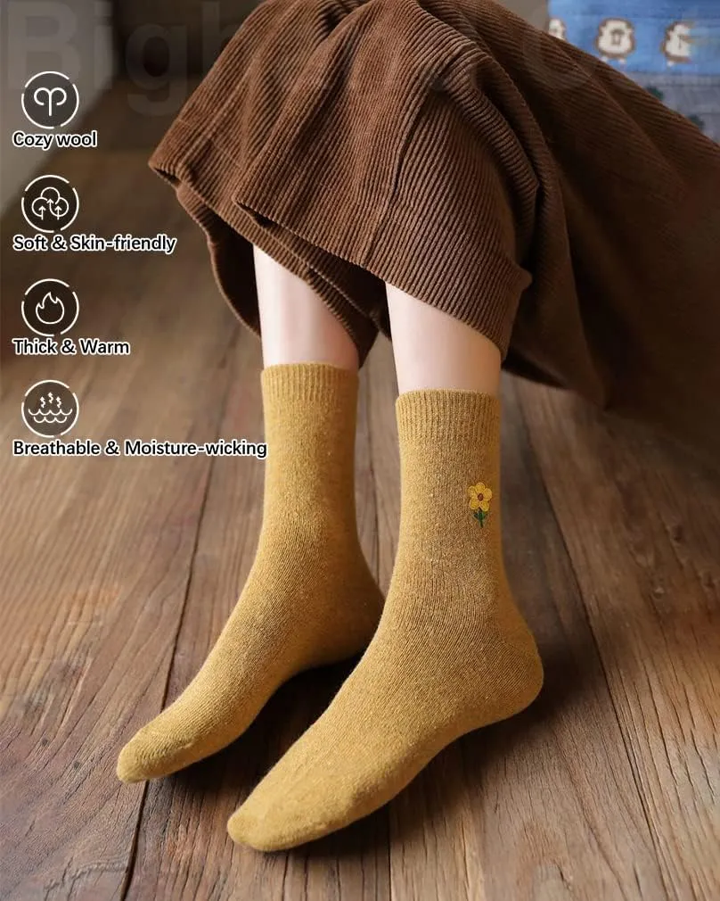 IIG Cute Warm Wool Socks for Women Super Cozy Thick Crew Winter Socks Gifts, 5 Pairs