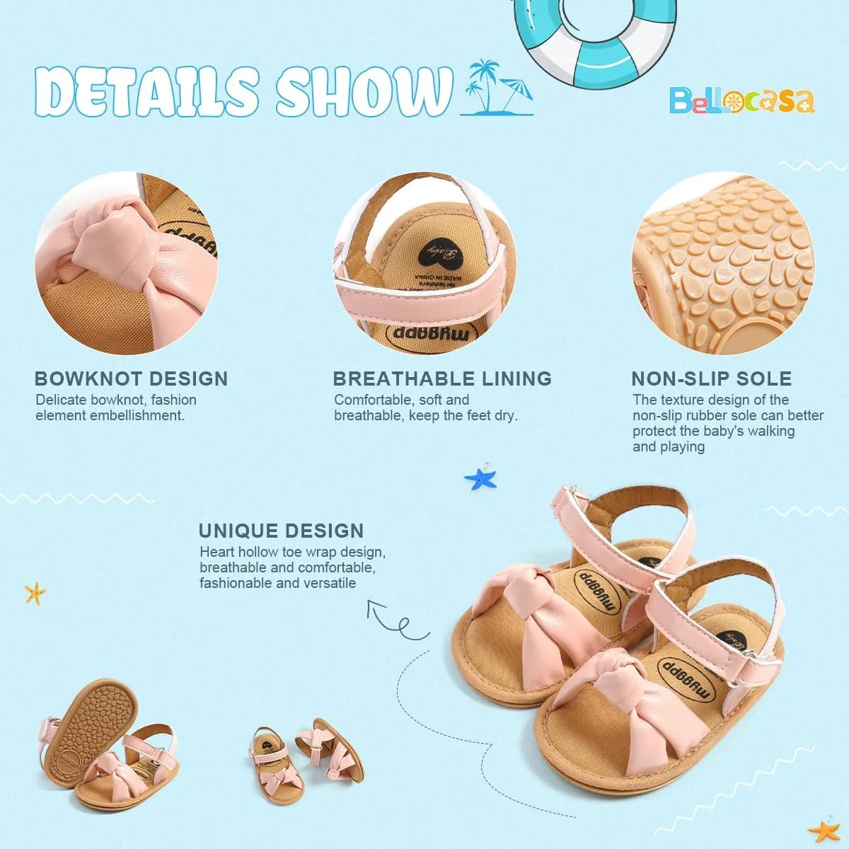 Infant Baby Girls Sandals Summer Open Toe Wedding Princess Dress Shoe Soft Sole Baby Shoes for Newborn Girl