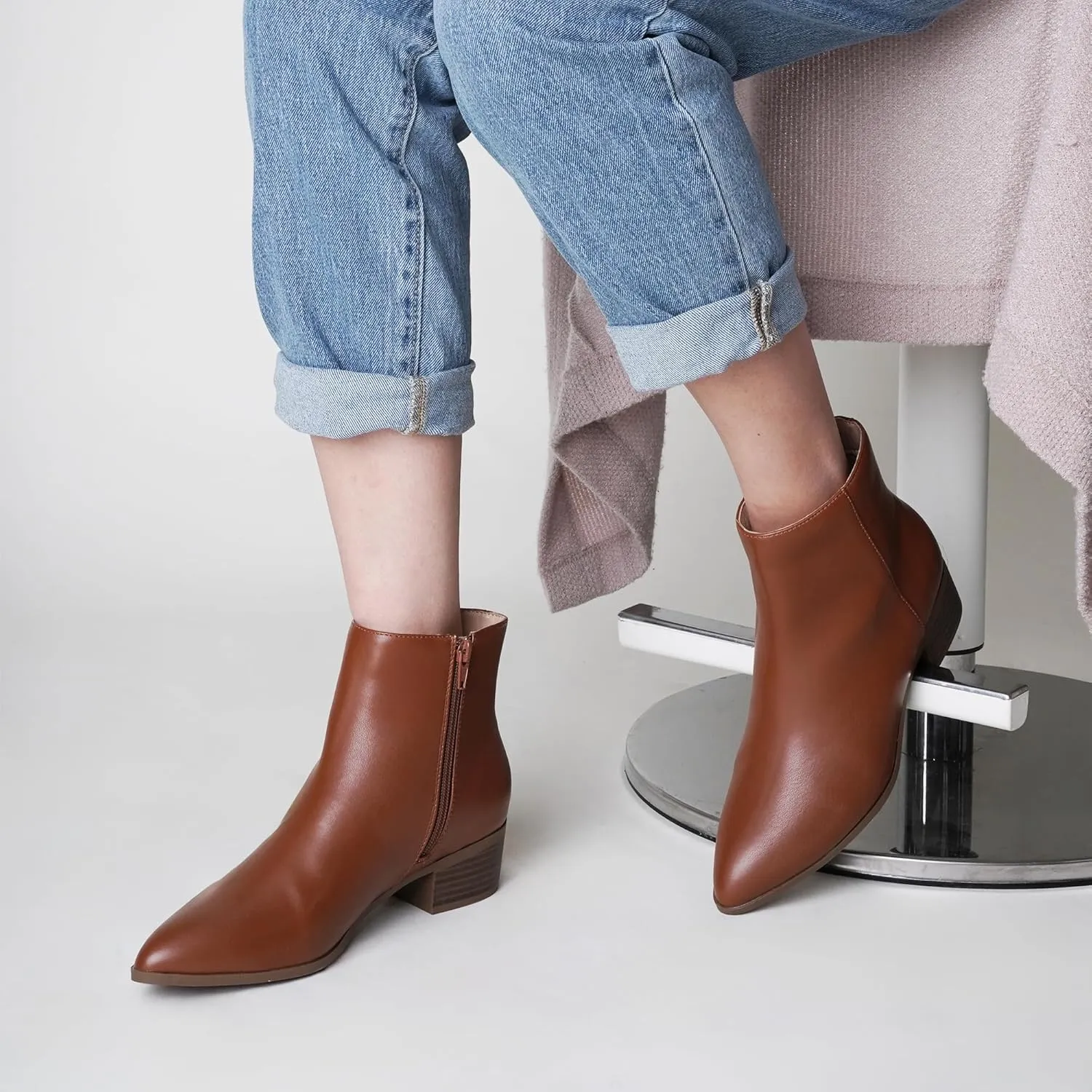 J. Adams Women's Viper Ankle Boots - Short Chunky Low-Heel Pointed-Toe Block Booties, Comfortable and Stylish for Everyday Wear