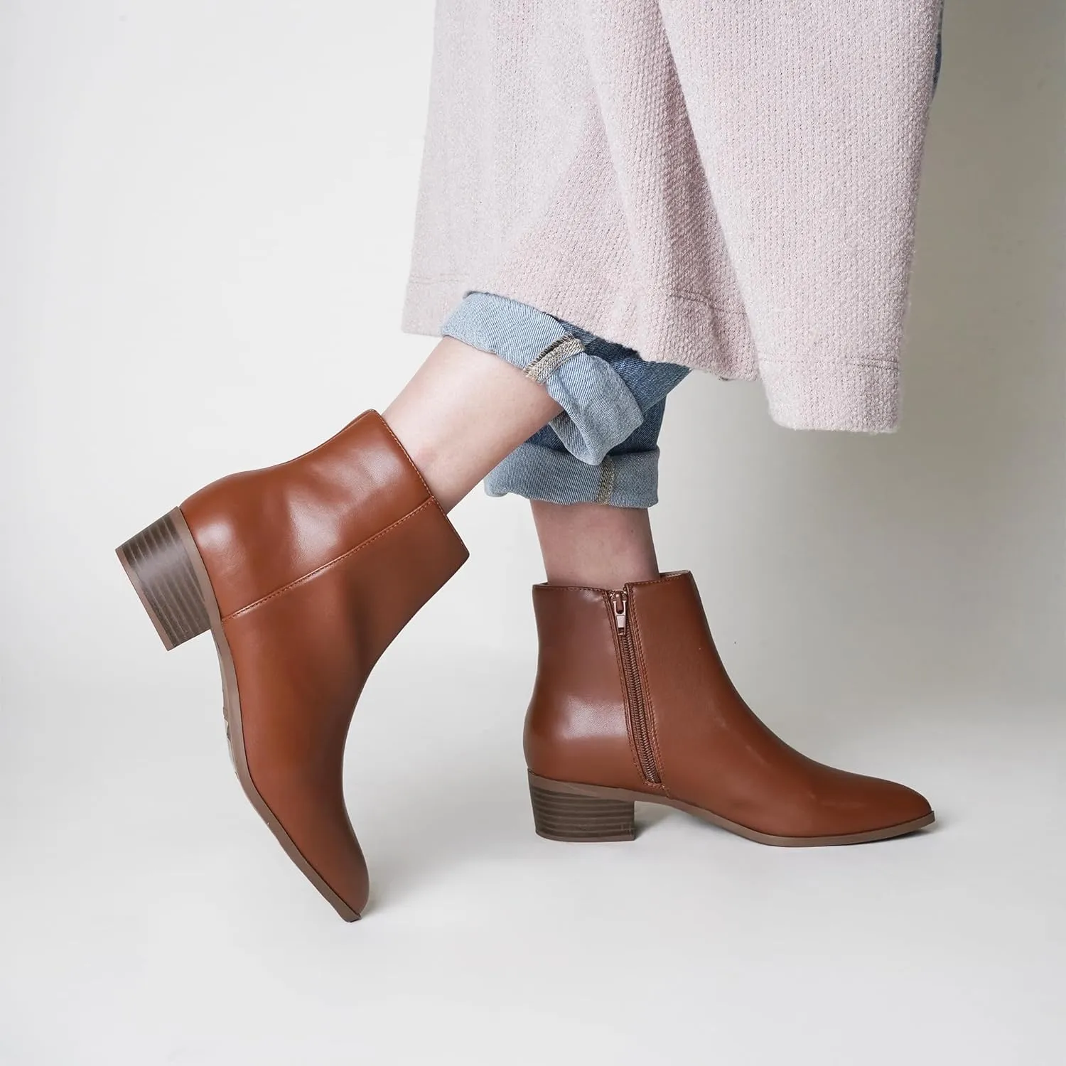 J. Adams Women's Viper Ankle Boots - Short Chunky Low-Heel Pointed-Toe Block Booties, Comfortable and Stylish for Everyday Wear