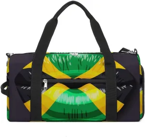 Jamaican Flag Lips Sports Duffel Bag with Waterproof Shoe Compartment for Gym and Travel